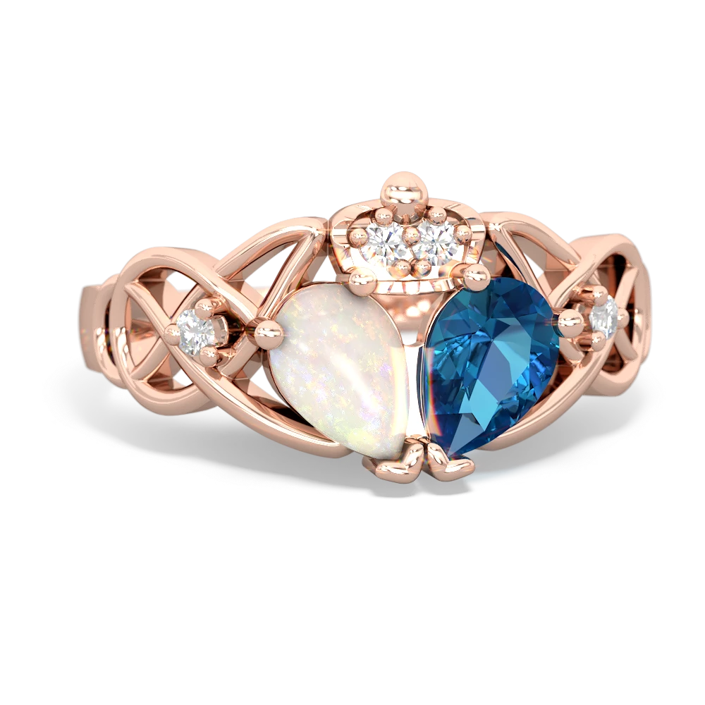 London Topaz 'One Heart' Celtic Knot Claddagh 14K Rose Gold ring R5322