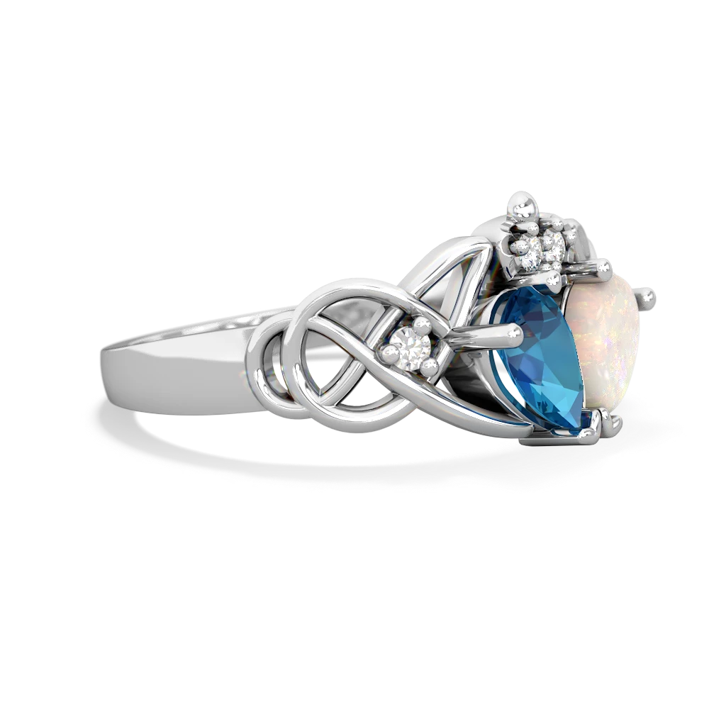 London Topaz 'One Heart' Celtic Knot Claddagh 14K White Gold ring R5322