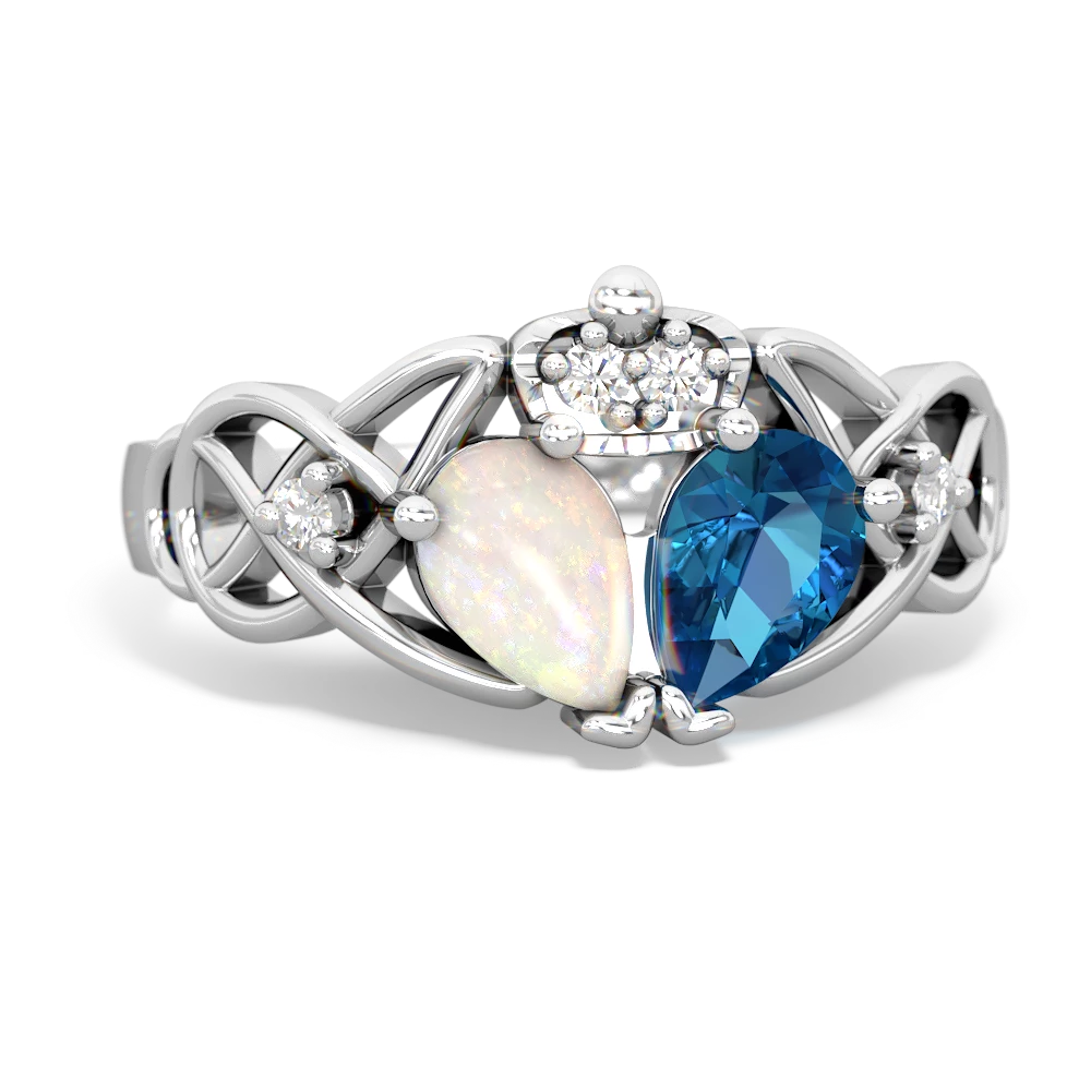 London Topaz 'One Heart' Celtic Knot Claddagh 14K White Gold ring R5322