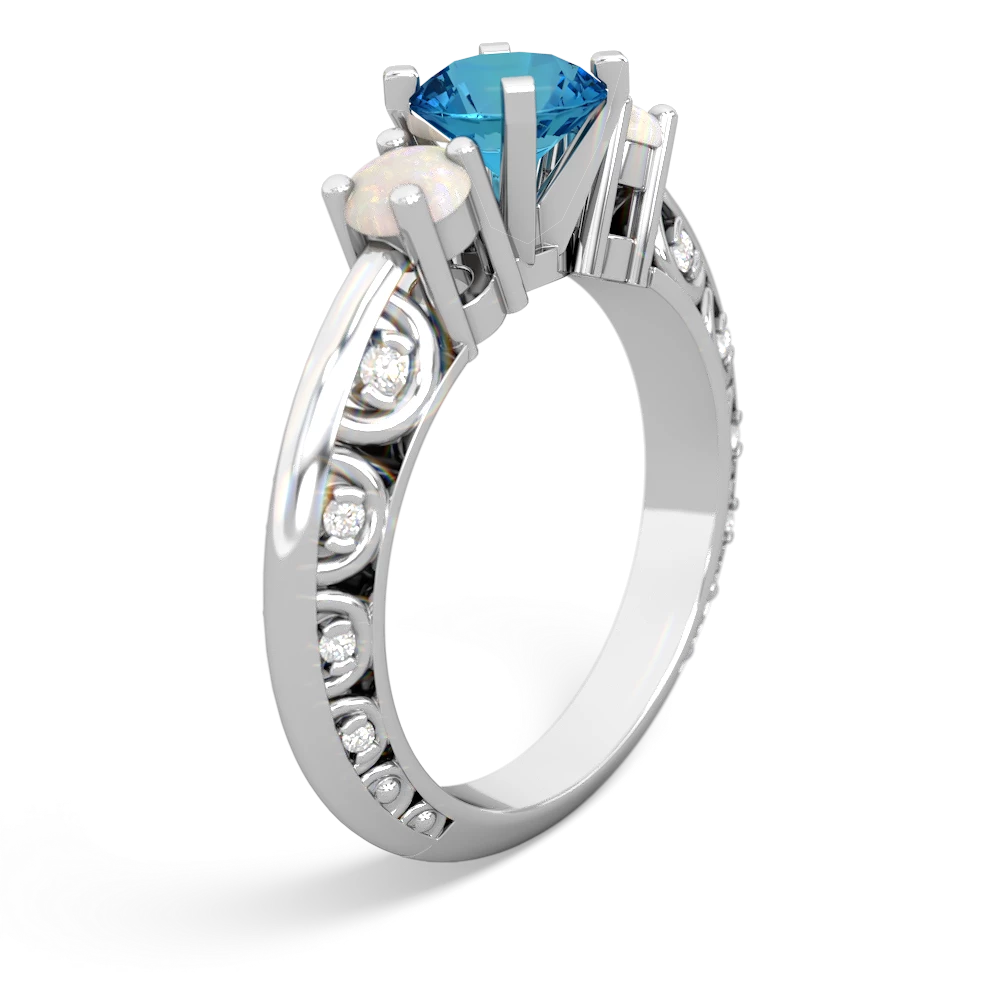 London Topaz Art Deco Eternal Embrace Engagement 14K White Gold ring C2003