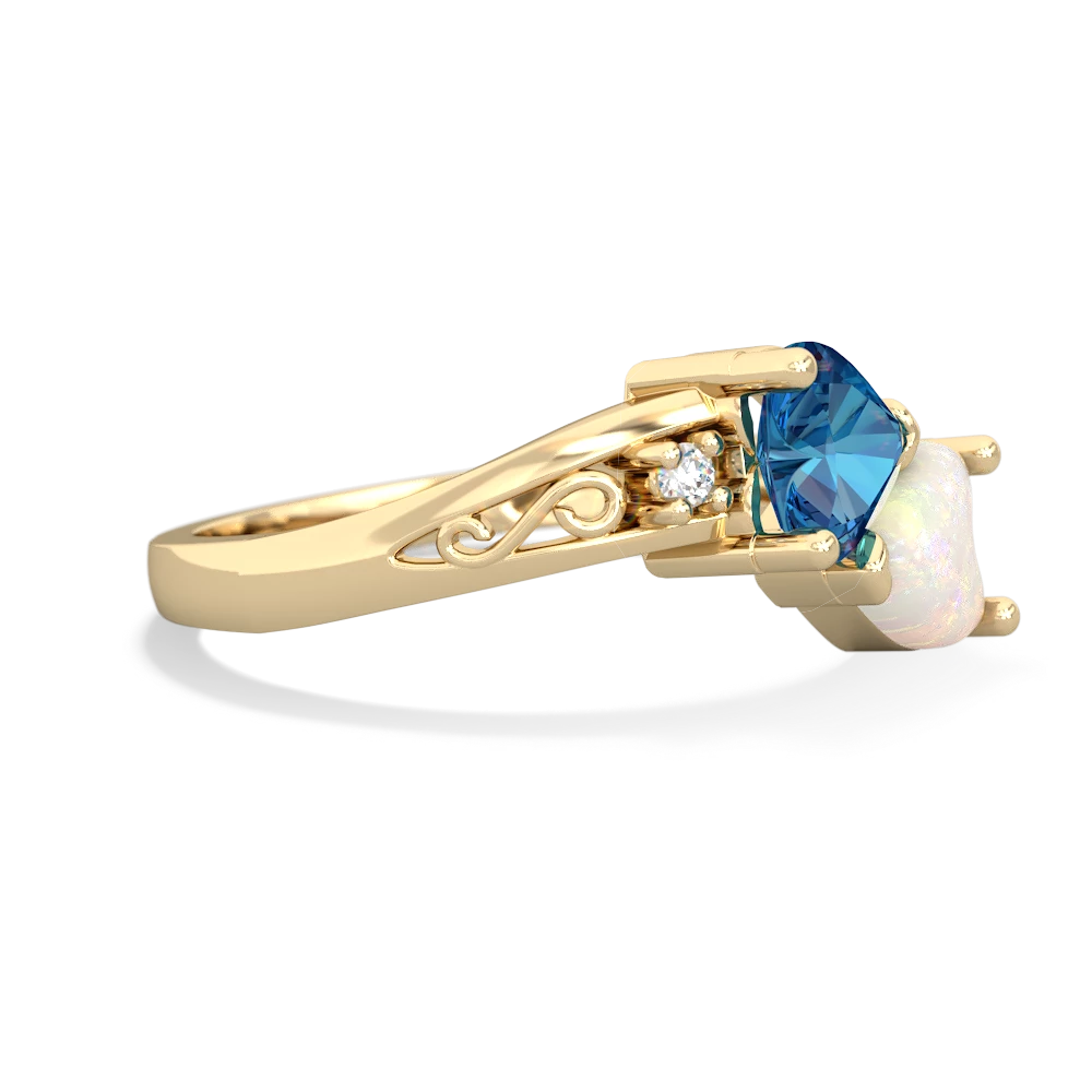 London Topaz Snuggling Hearts 14K Yellow Gold ring R2178