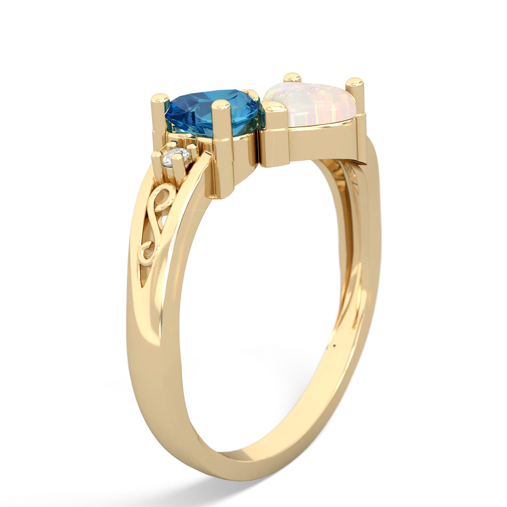 London Topaz Snuggling Hearts 14K Yellow Gold ring R2178