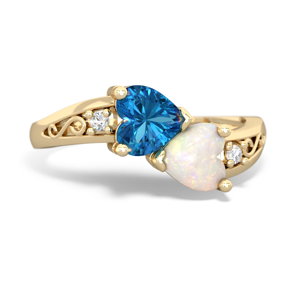 London Topaz Snuggling Hearts 14K Yellow Gold ring R2178