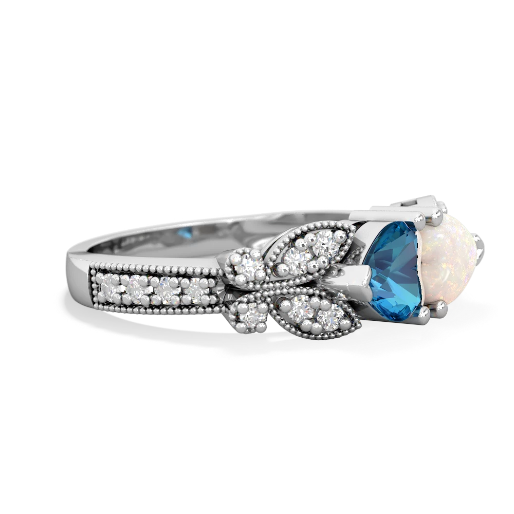 London Topaz Diamond Butterflies 14K White Gold ring R5601