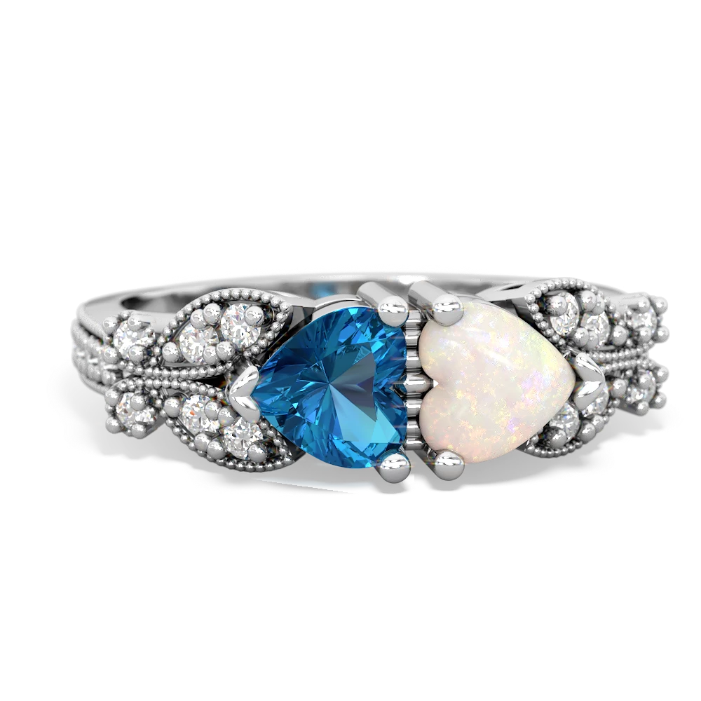 London Topaz Diamond Butterflies 14K White Gold ring R5601