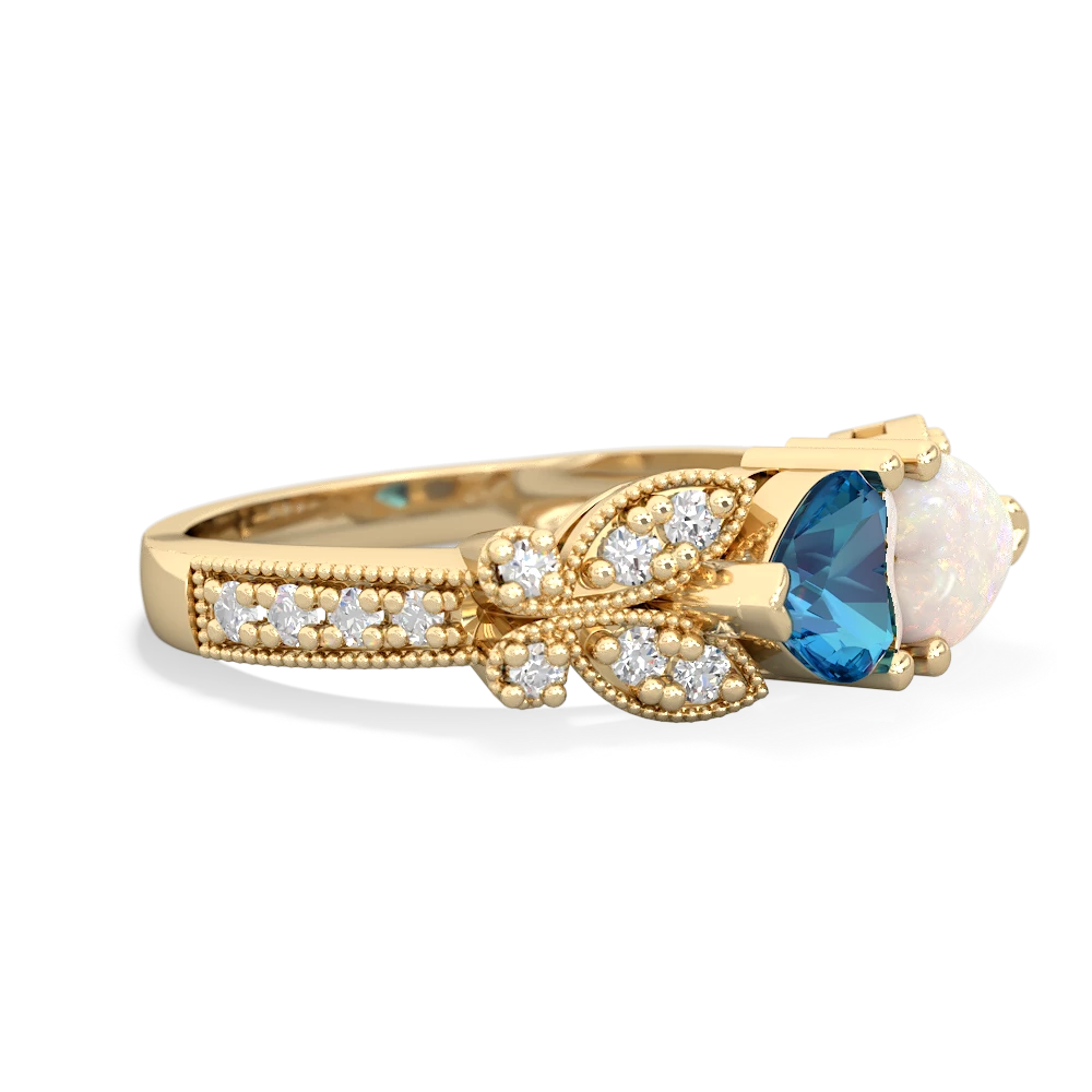 London Topaz Diamond Butterflies 14K Yellow Gold ring R5601