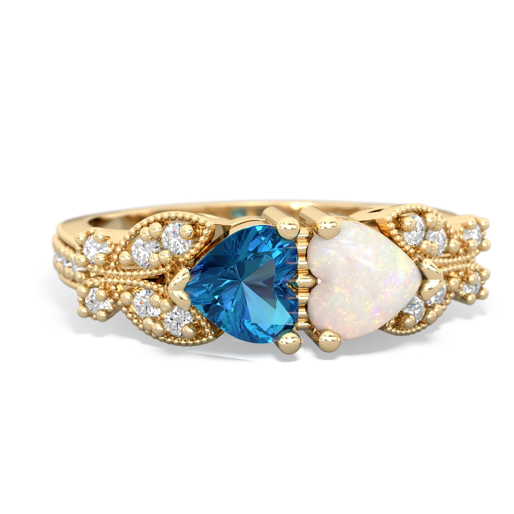 London Topaz Diamond Butterflies 14K Yellow Gold ring R5601