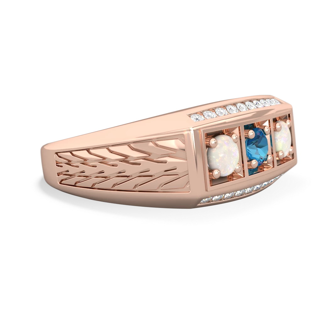 London Topaz Three Stone Tire Tread Men's 14K Rose Gold ring R0520