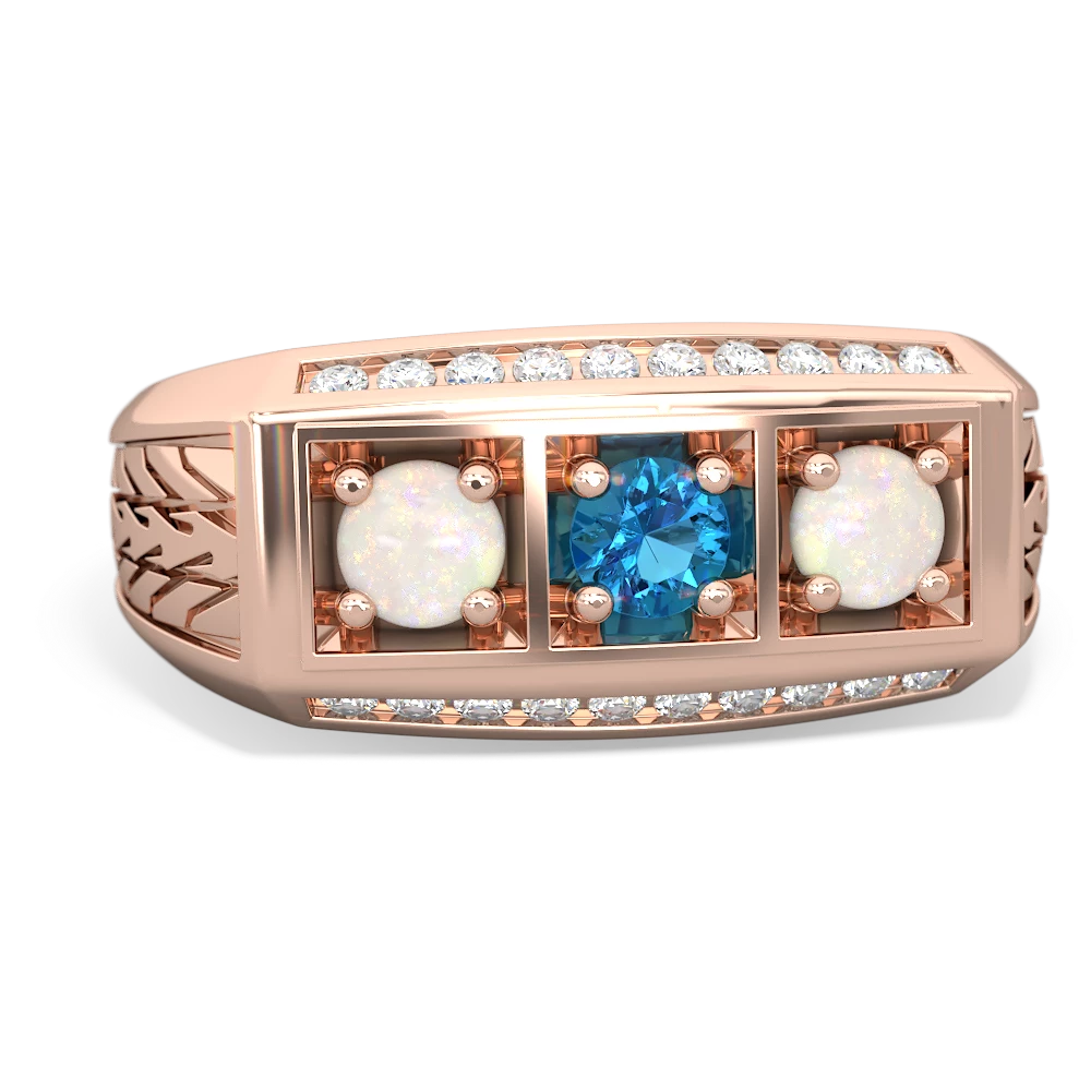 London Topaz Three Stone Tire Tread Men's 14K Rose Gold ring R0520