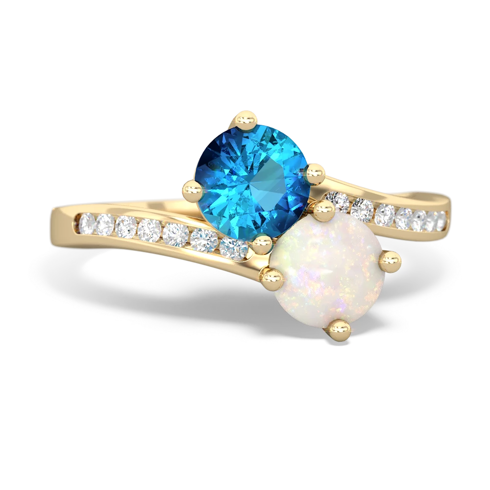 London Topaz Channel Set Two Stone 14K Yellow Gold ring R5303