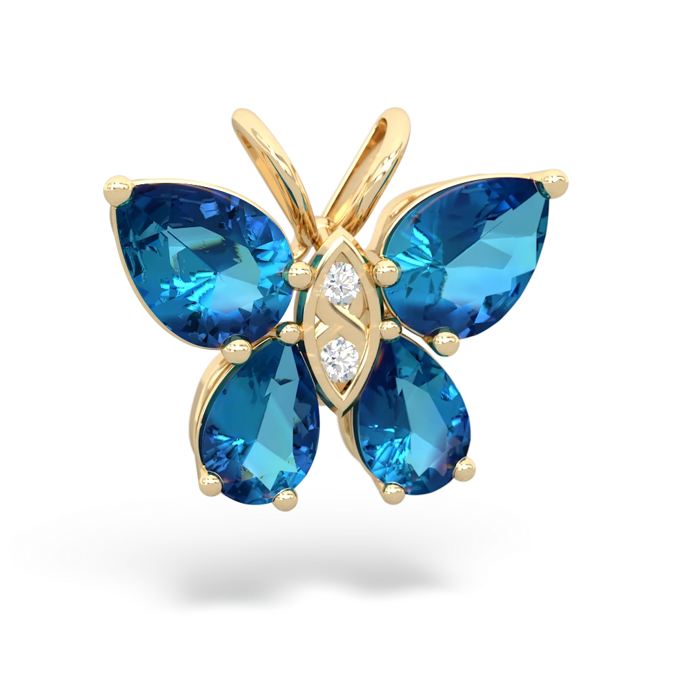 London Topaz Butterfly 14K Yellow Gold pendant P2215