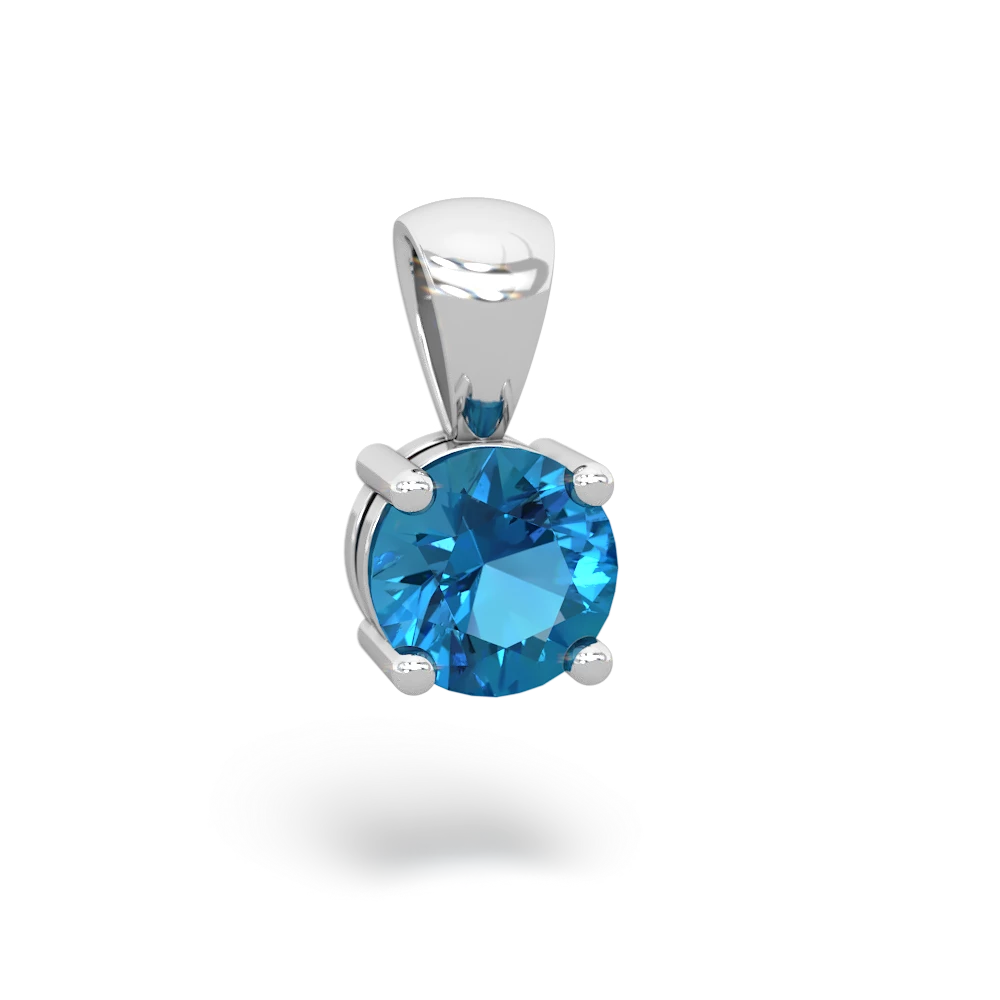 London Topaz 6Mm Round Solitaire 14K White Gold pendant P1786