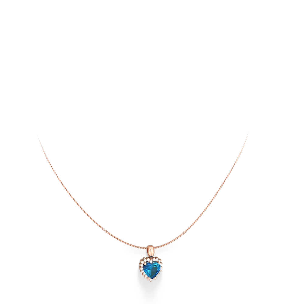 London Topaz Sparkling Halo Heart 14K Rose Gold pendant P0391