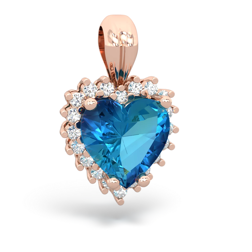 London Topaz Sparkling Halo Heart 14K Rose Gold pendant P0391