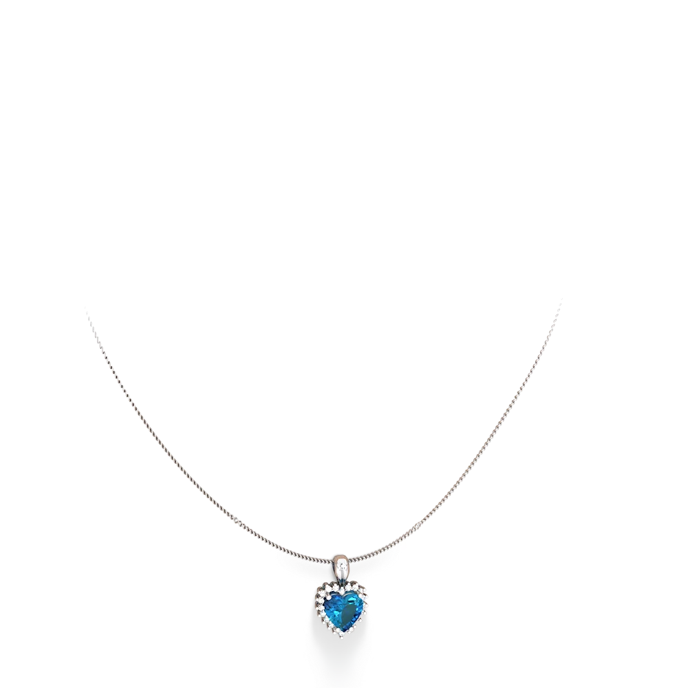 London Topaz Sparkling Halo Heart 14K White Gold pendant P0391