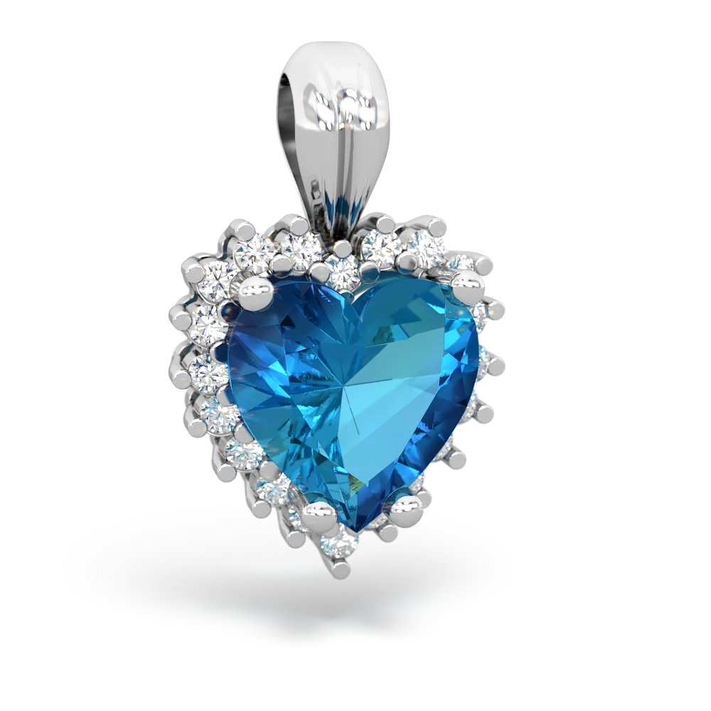 London Topaz Sparkling Halo Heart 14K White Gold pendant P0391