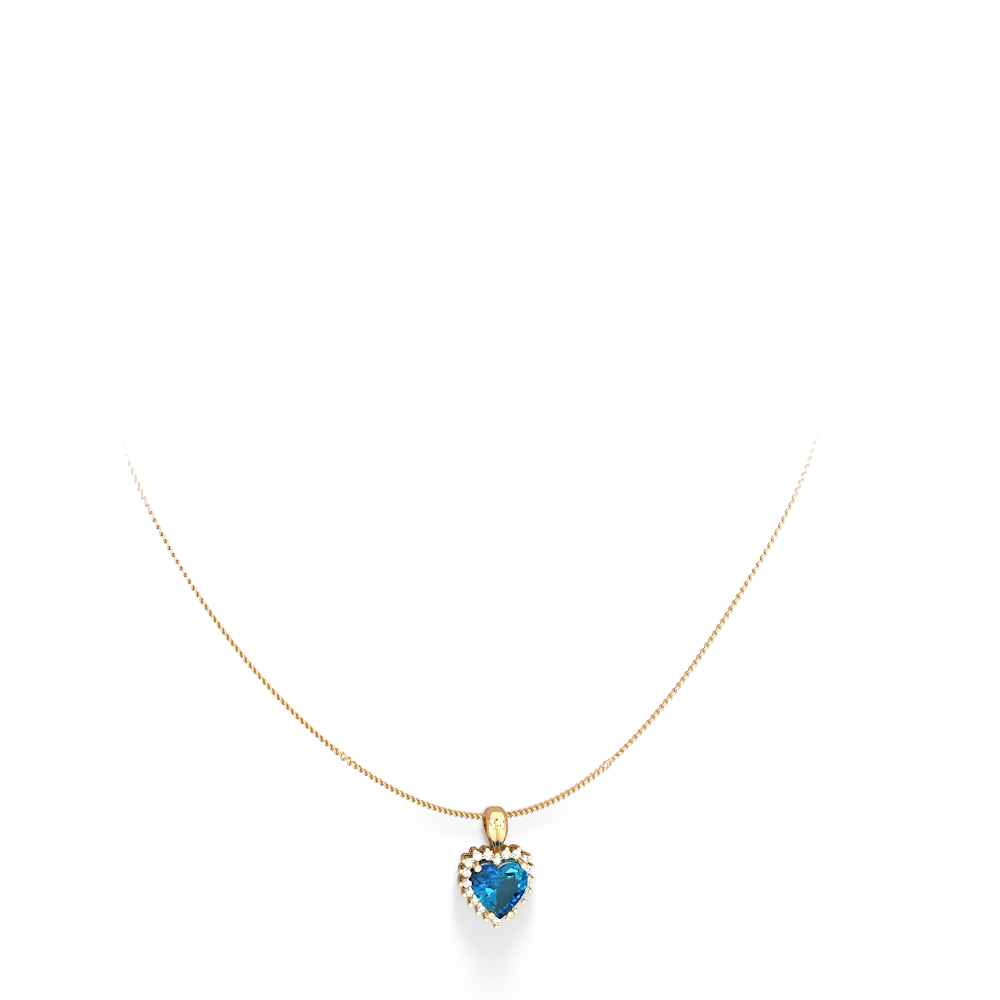 London Topaz Sparkling Halo Heart 14K Yellow Gold pendant P0391