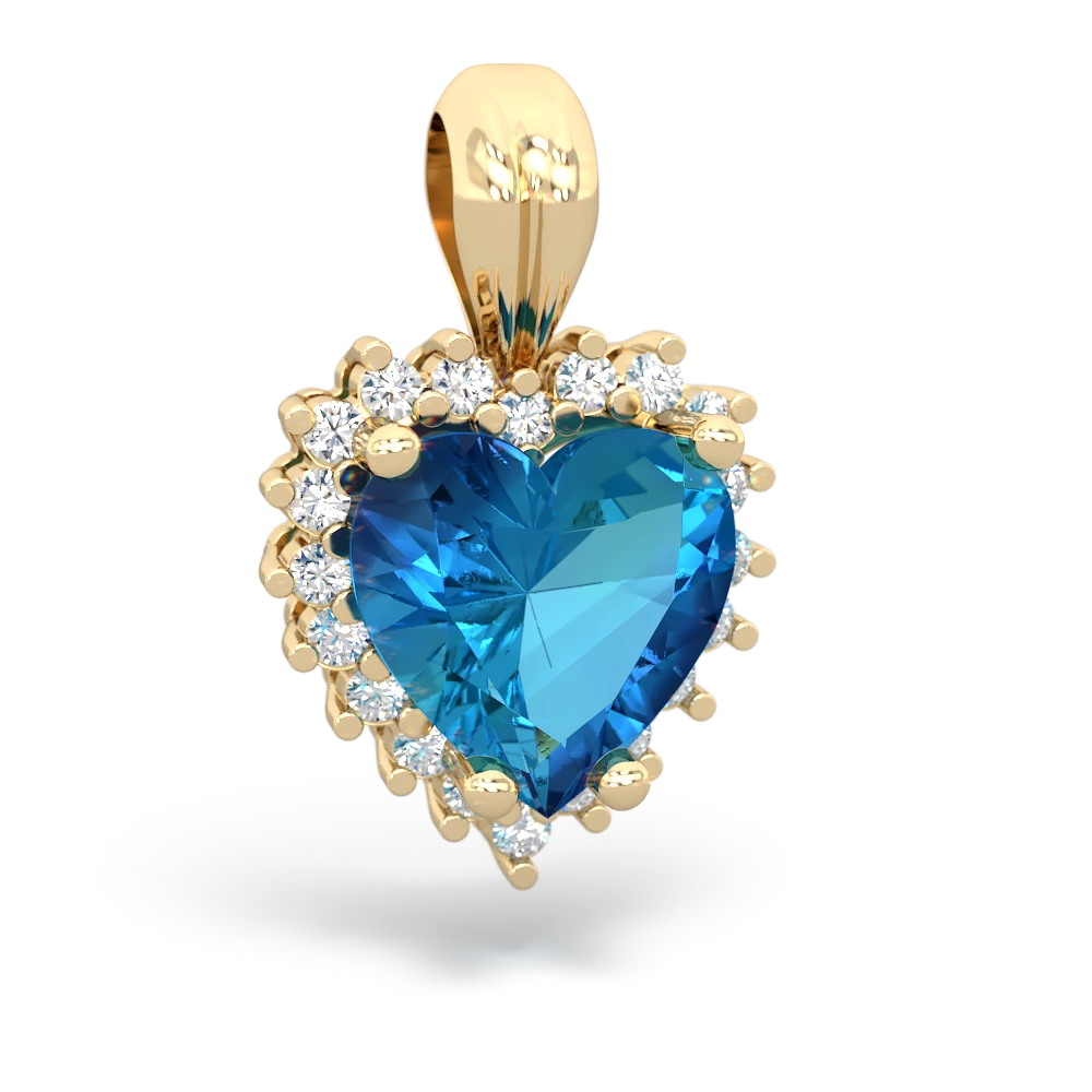 London Topaz Sparkling Halo Heart 14K Yellow Gold pendant P0391