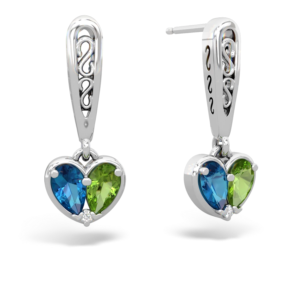 London Topaz Filligree Heart 14K White Gold earrings E5070