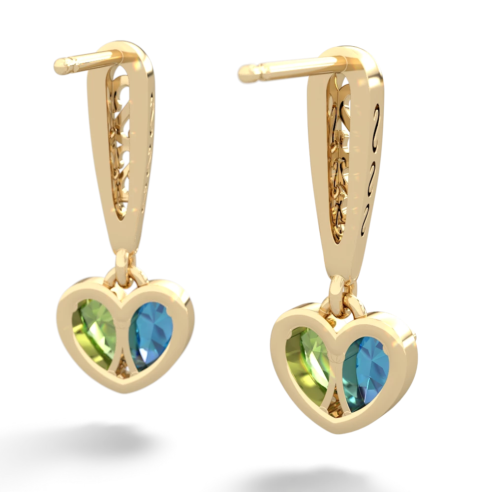 London Topaz Filligree Heart 14K Yellow Gold earrings E5070