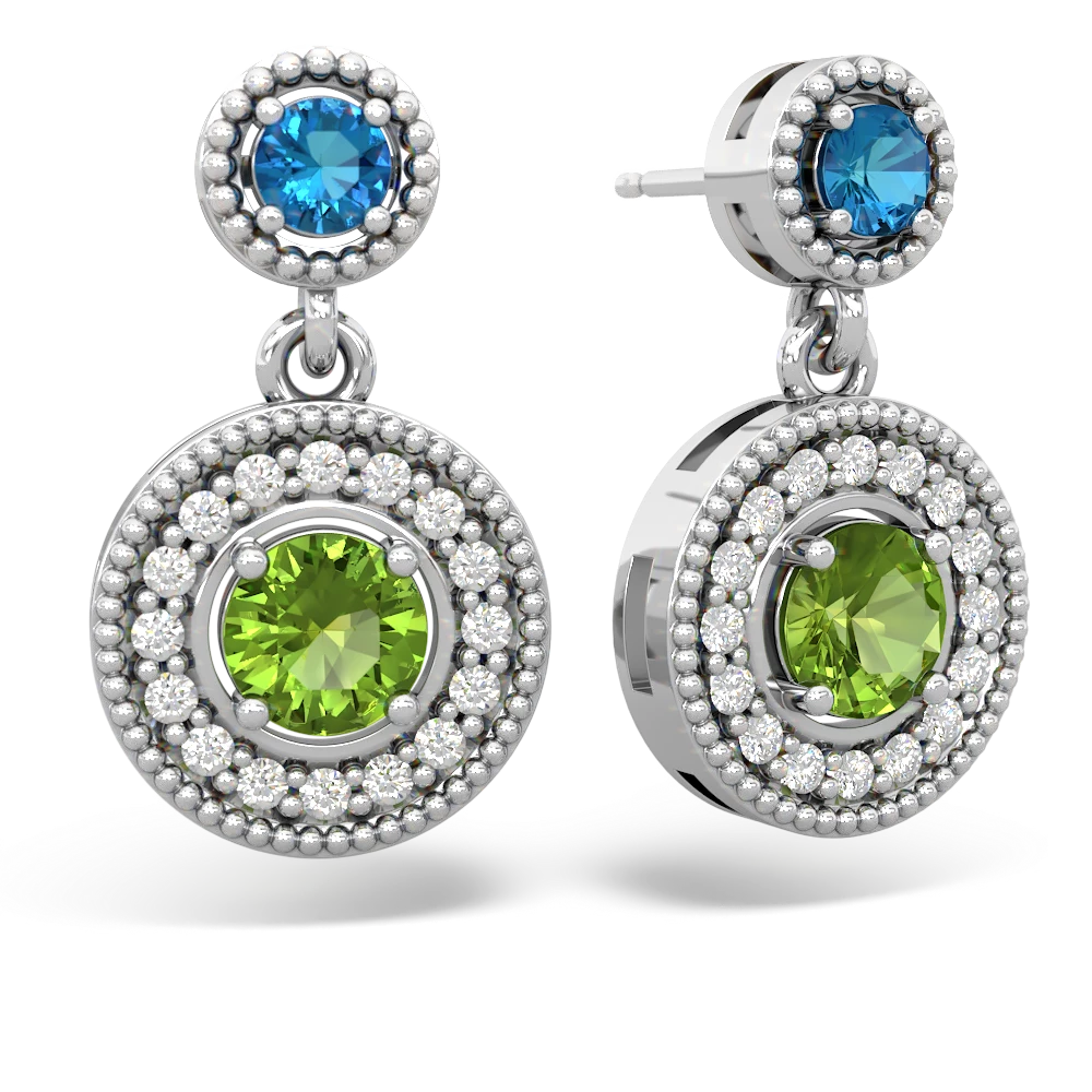 London Topaz Halo Dangle 14K White Gold earrings E5319