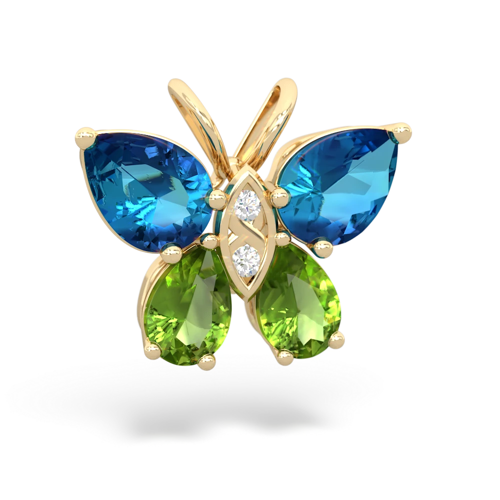 London Topaz Butterfly 14K Yellow Gold pendant P2215