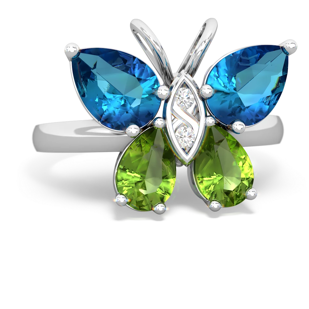 London Topaz Butterfly 14K White Gold ring R2215