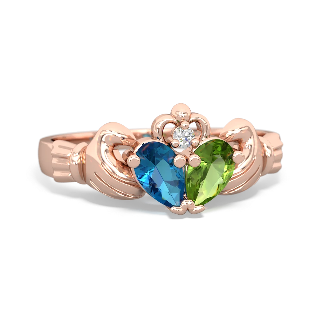 London Topaz 'Our Heart' Claddagh 14K Rose Gold ring R2388
