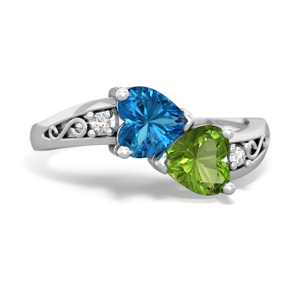 London Topaz Snuggling Hearts 14K White Gold ring R2178