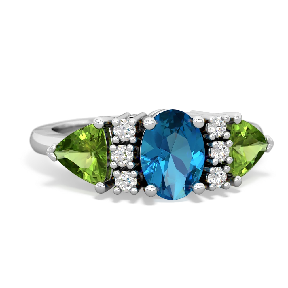 London Topaz Antique Style Three Stone 14K White Gold ring R2186