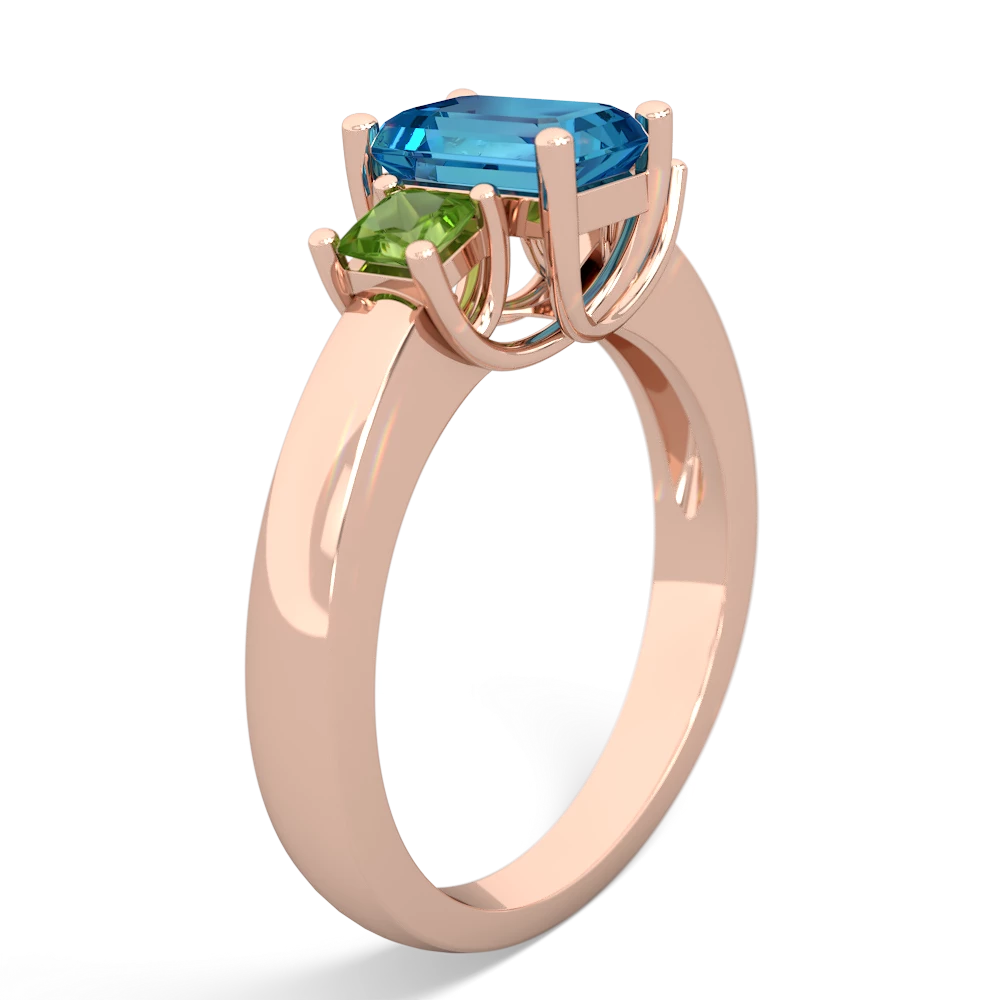 London Topaz Three Stone Emerald-Cut Trellis 14K Rose Gold ring R4021