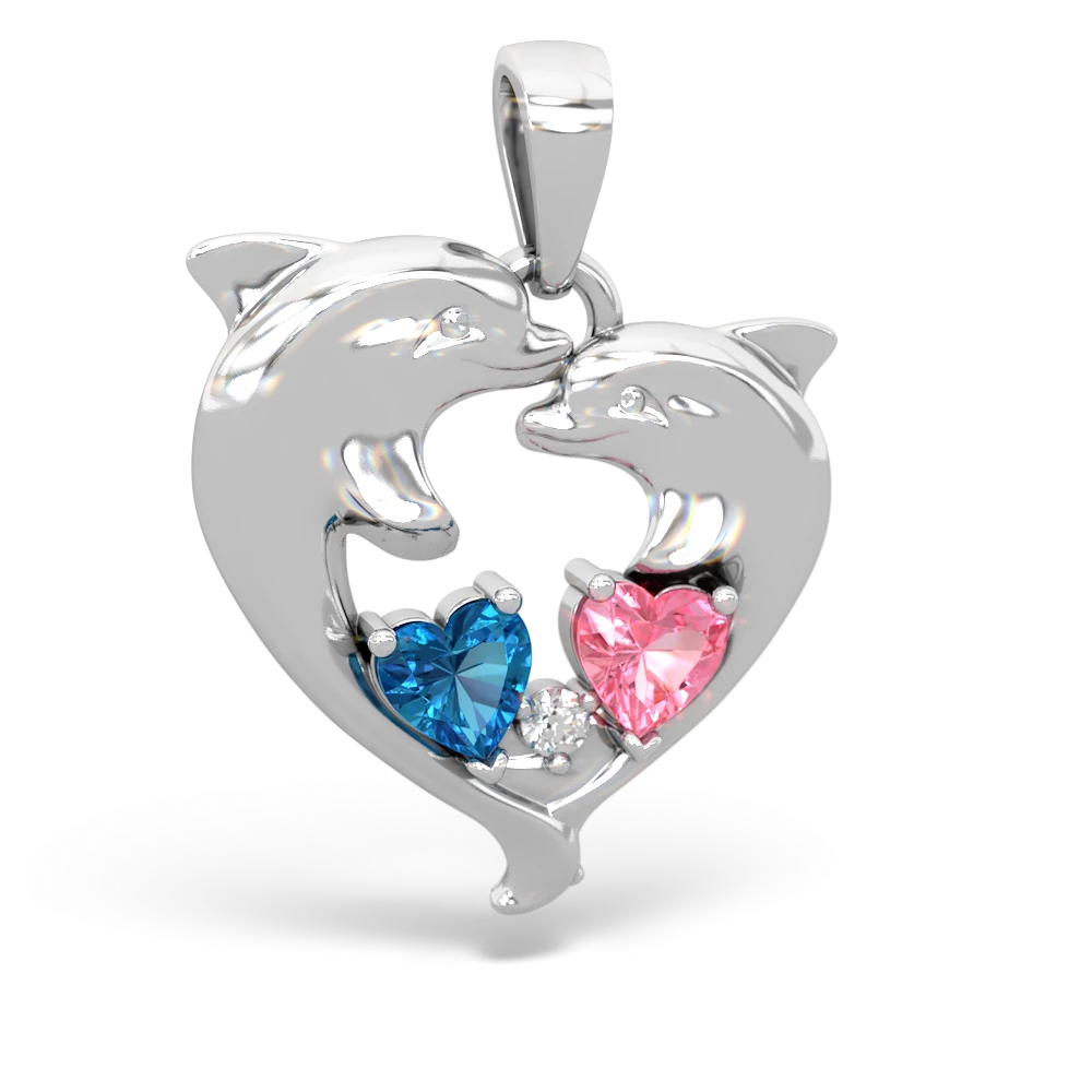 London Topaz Dolphin Heart 14K White Gold pendant P5820