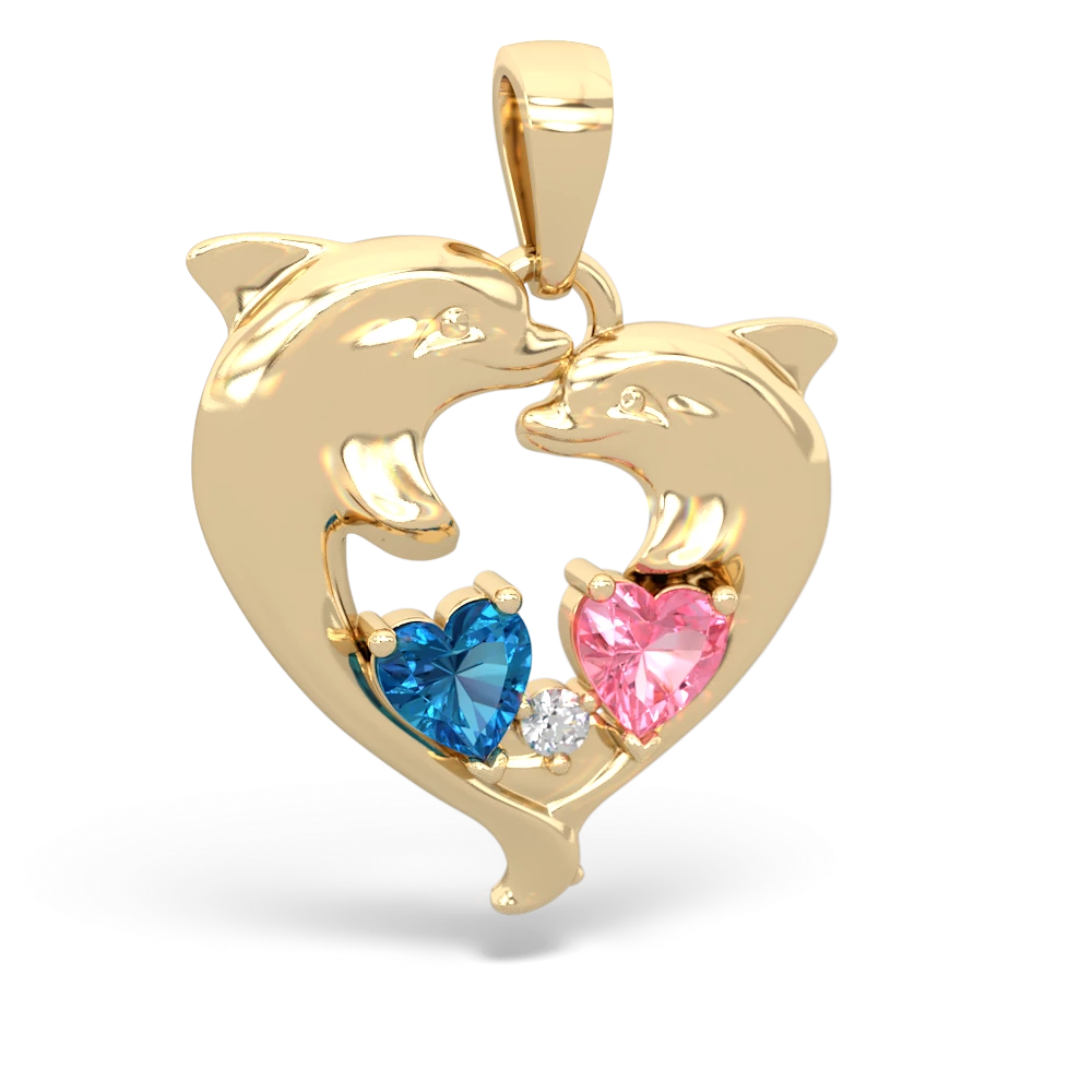 London Topaz Dolphin Heart 14K Yellow Gold pendant P5820