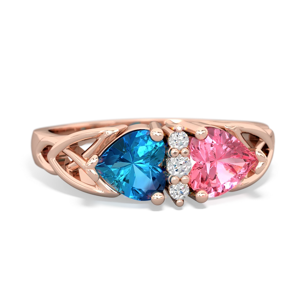 London Topaz Celtic Knot Double Heart 14K Rose Gold ring R5040