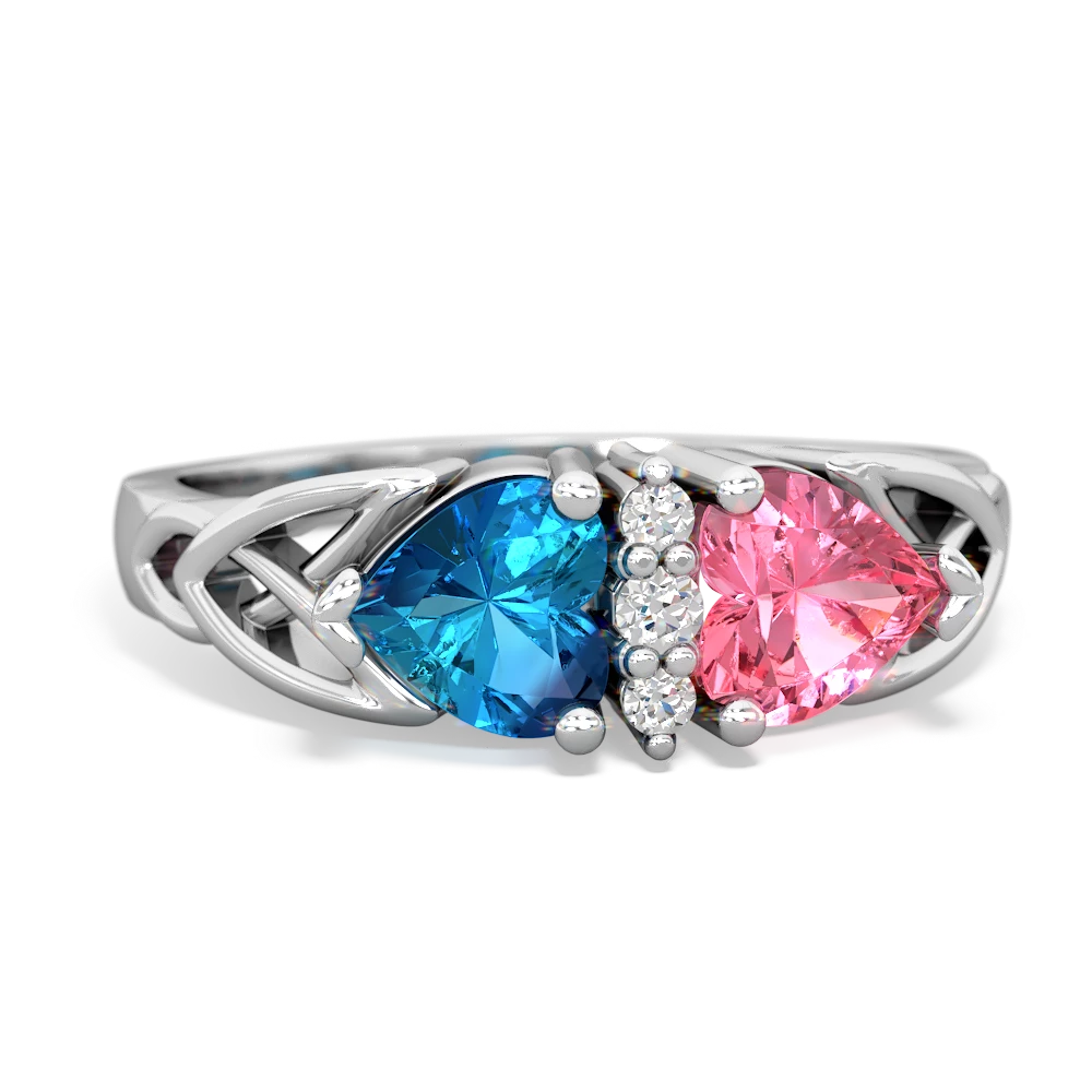 London Topaz Celtic Knot Double Heart 14K White Gold ring R5040