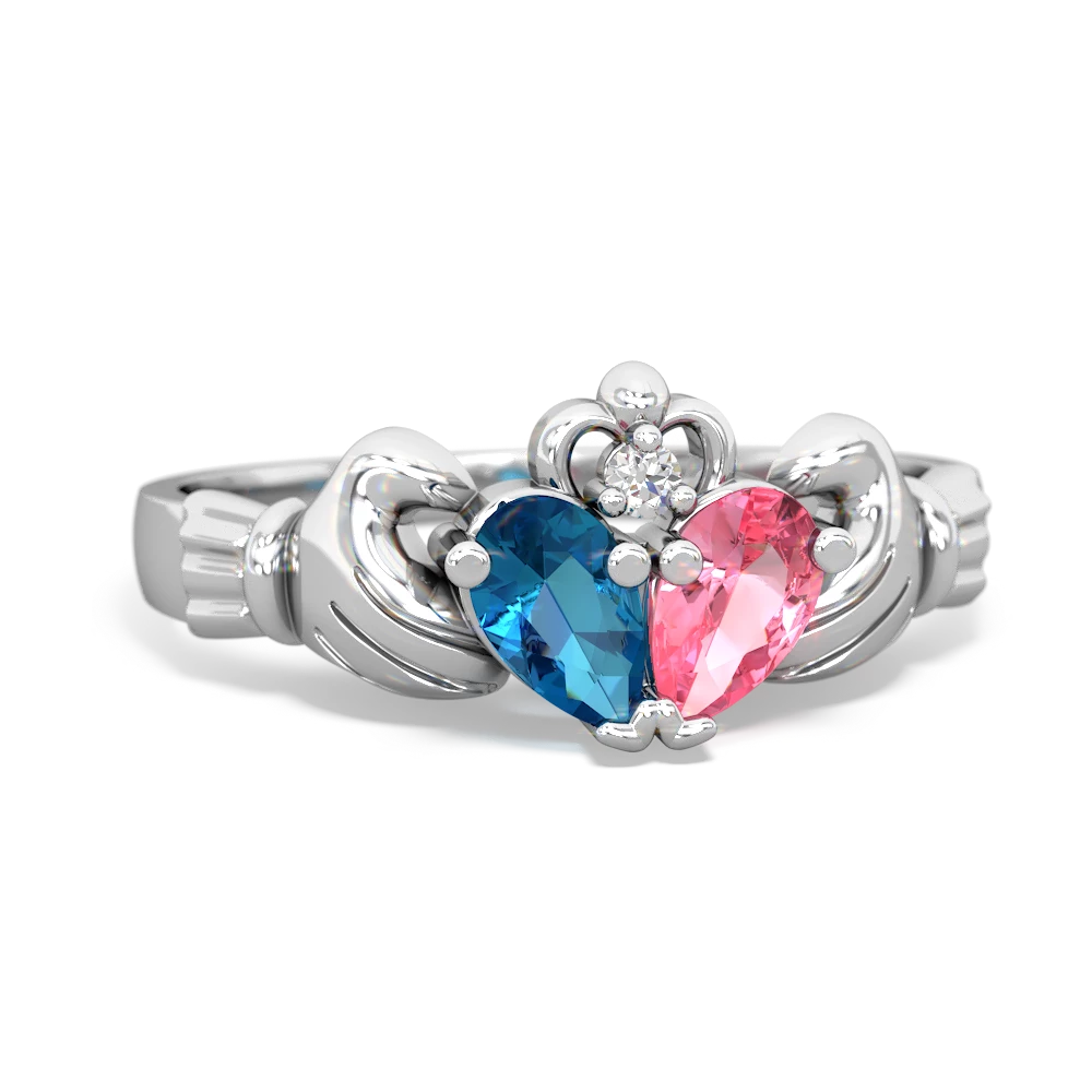 London Topaz 'Our Heart' Claddagh 14K White Gold ring R2388