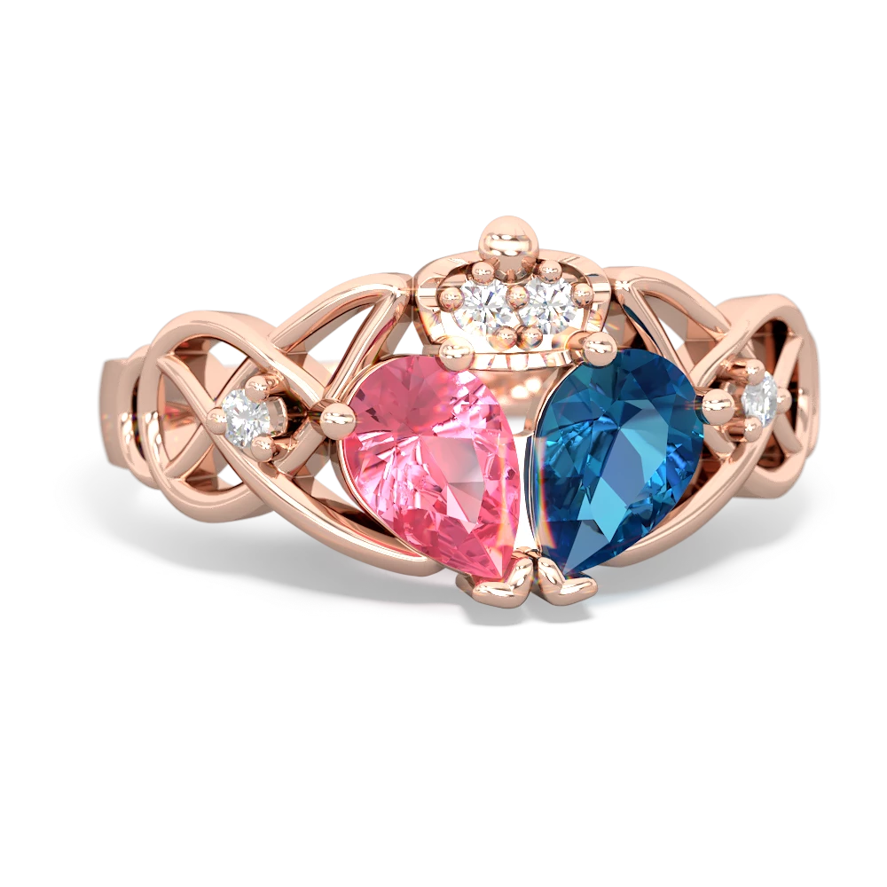 London Topaz 'One Heart' Celtic Knot Claddagh 14K Rose Gold ring R5322