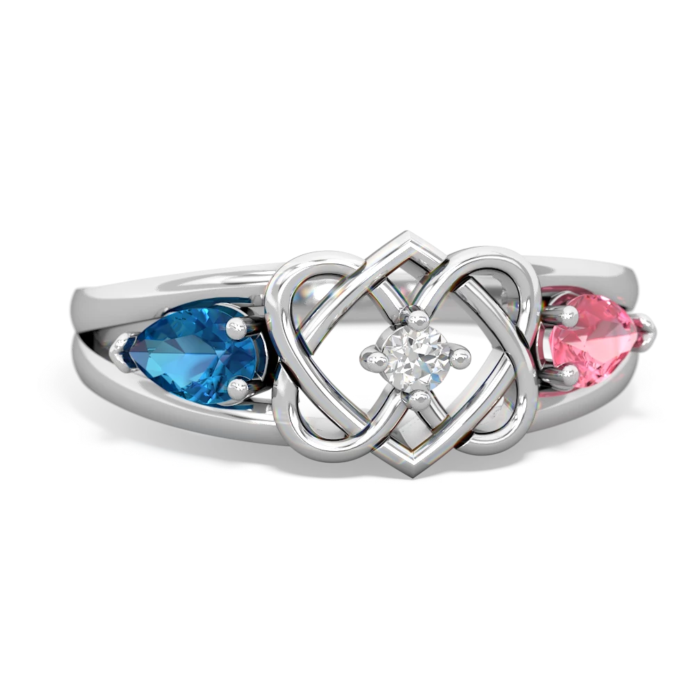 London Topaz Hearts Intertwined 14K White Gold ring R5880