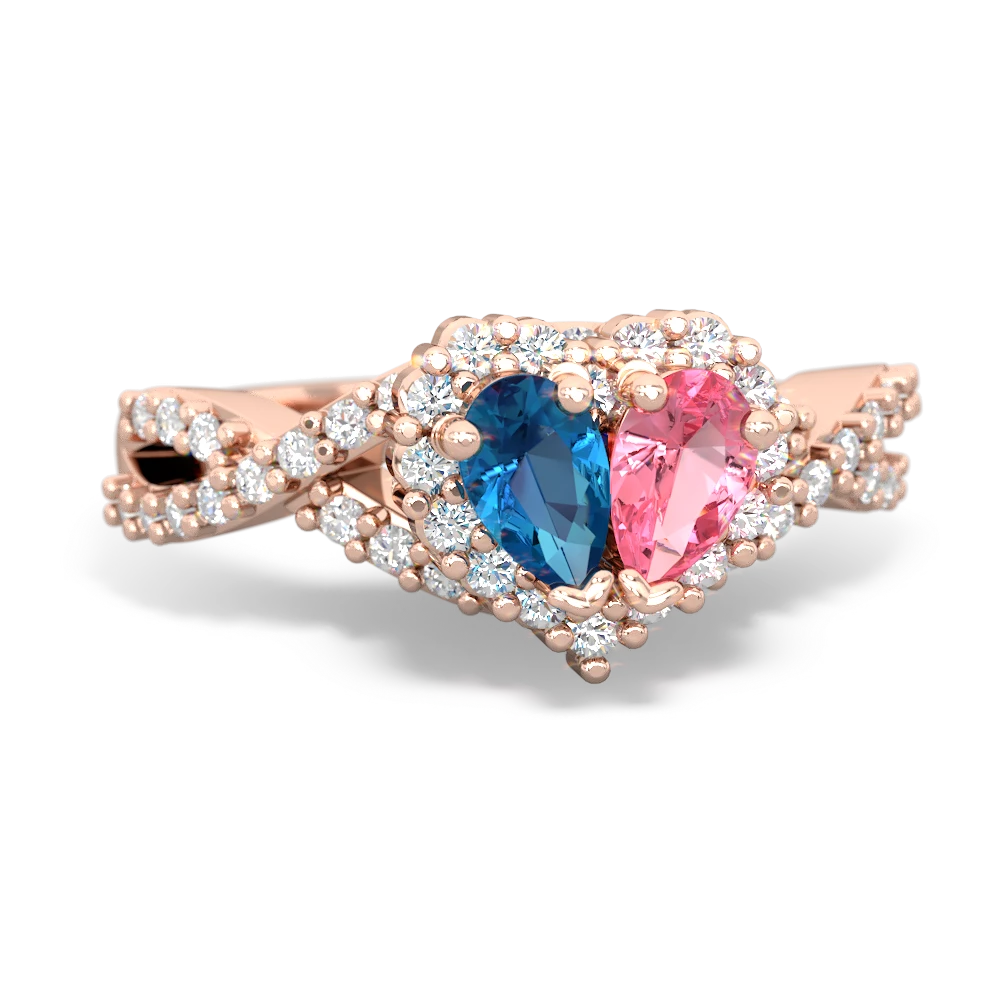 London Topaz Diamond Twist 'One Heart' 14K Rose Gold ring R2640HRT