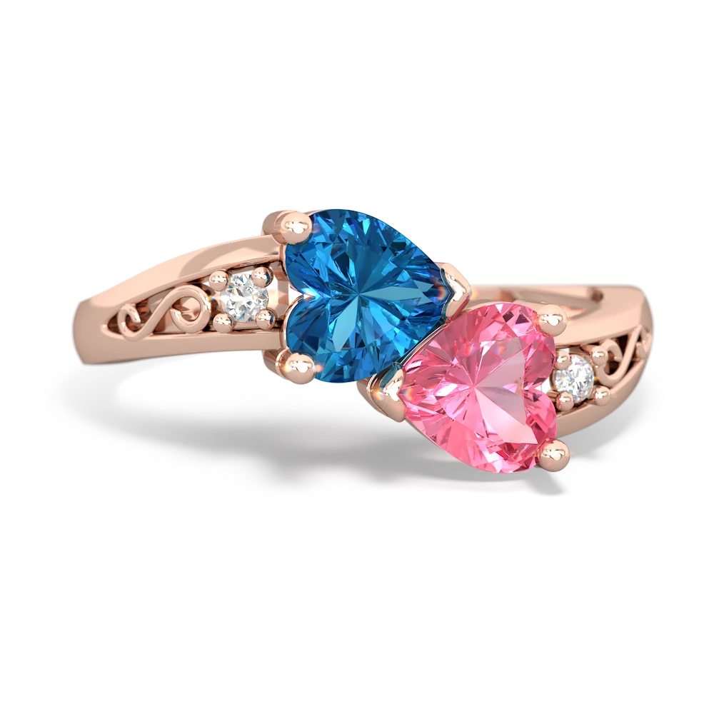 London Topaz Snuggling Hearts 14K Rose Gold ring R2178