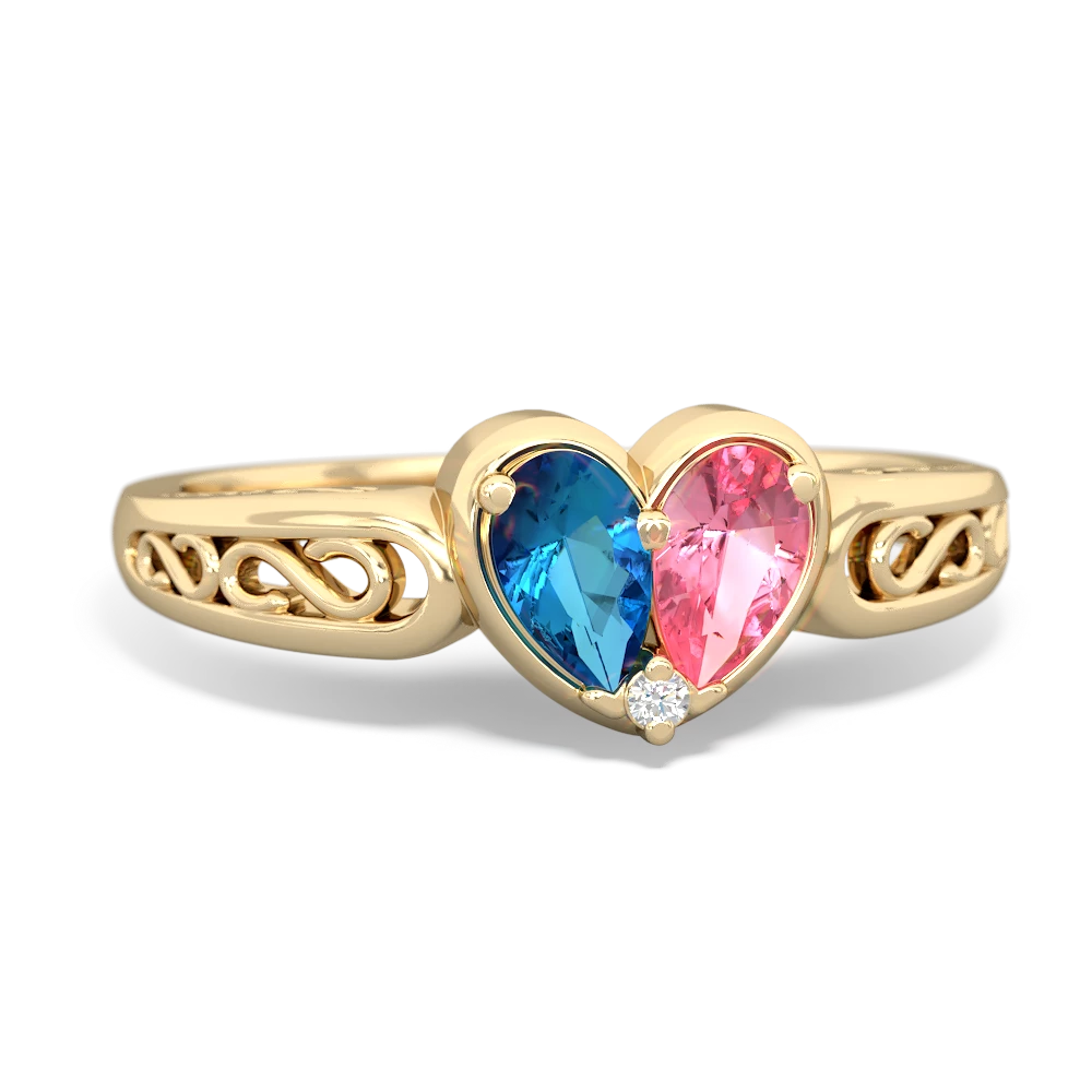 London Topaz Filligree 'One Heart' 14K Yellow Gold ring R5070