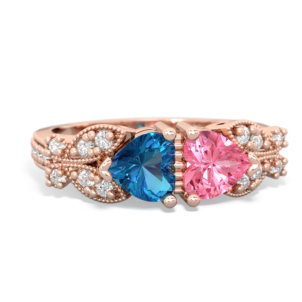 London Topaz Diamond Butterflies 14K Rose Gold ring R5601