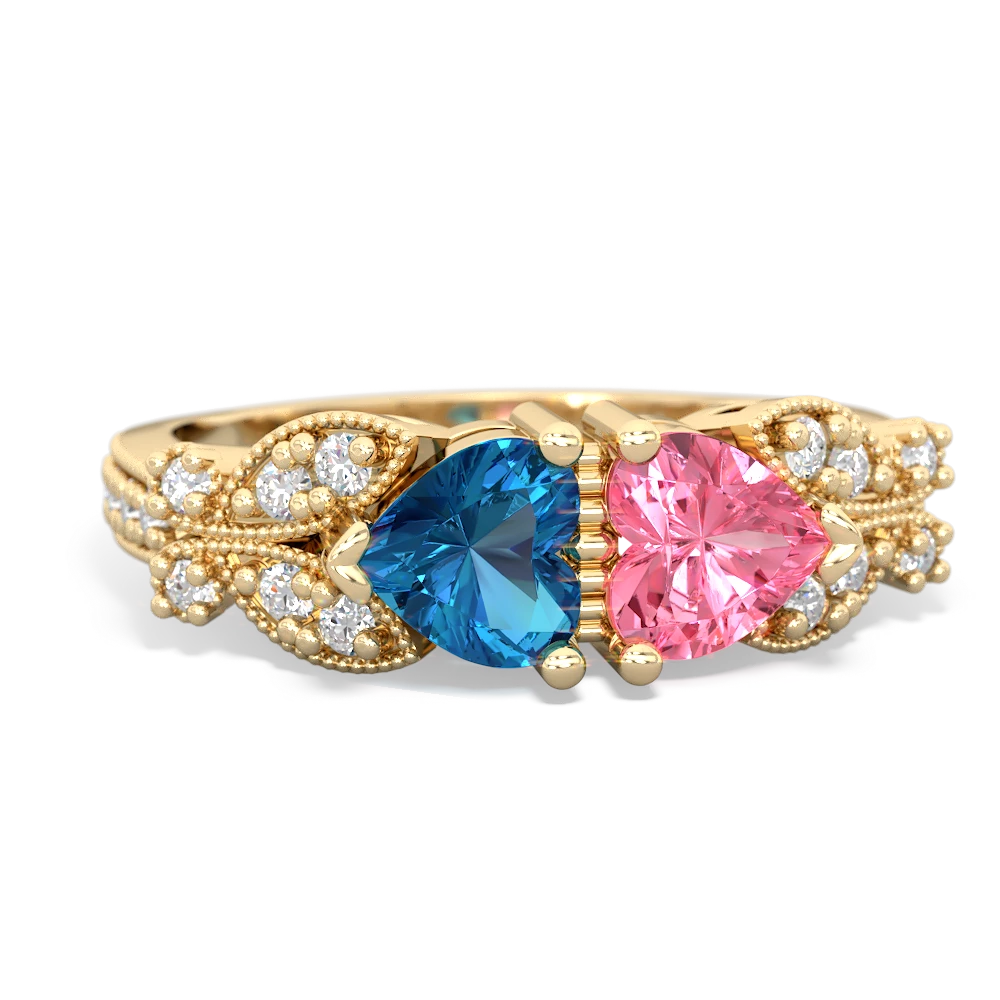 London Topaz Diamond Butterflies 14K Yellow Gold ring R5601