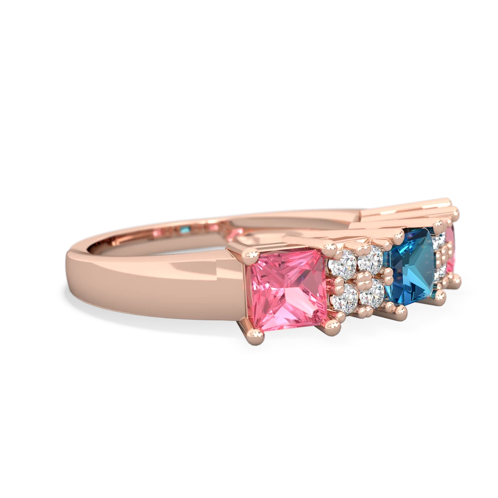 London Topaz Three Stone Diamond Cluster 14K Rose Gold ring R2592