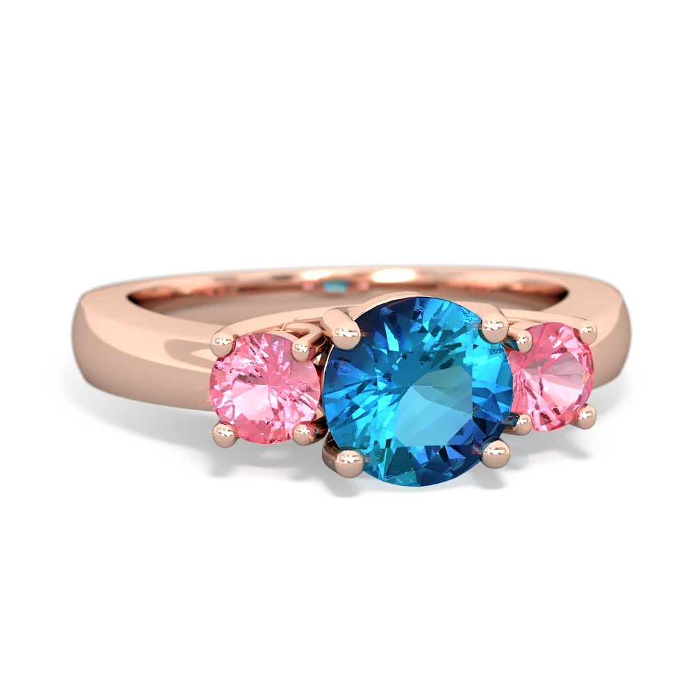 London Topaz Three Stone Round Trellis 14K Rose Gold ring R4018