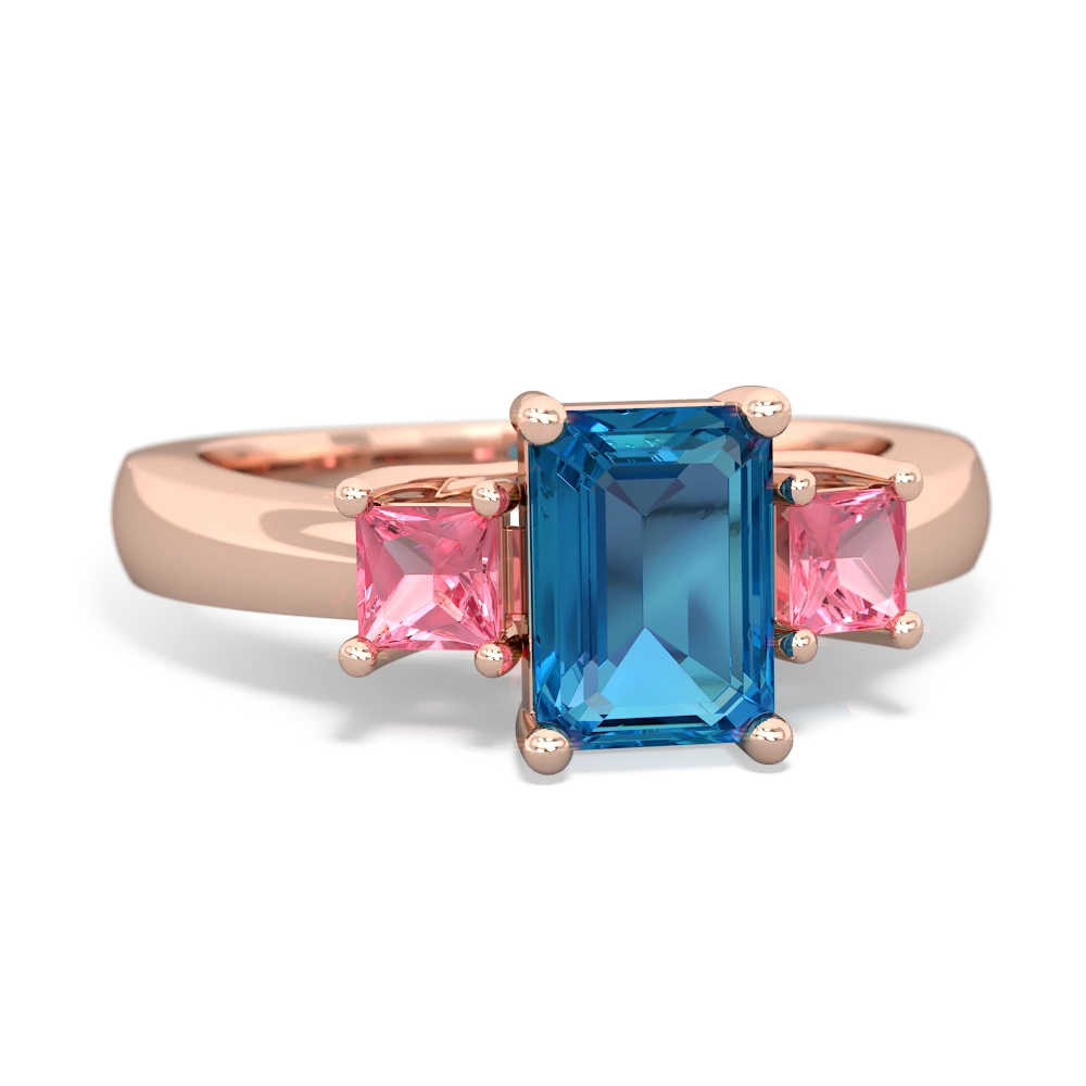 London Topaz Three Stone Emerald-Cut Trellis 14K Rose Gold ring R4021