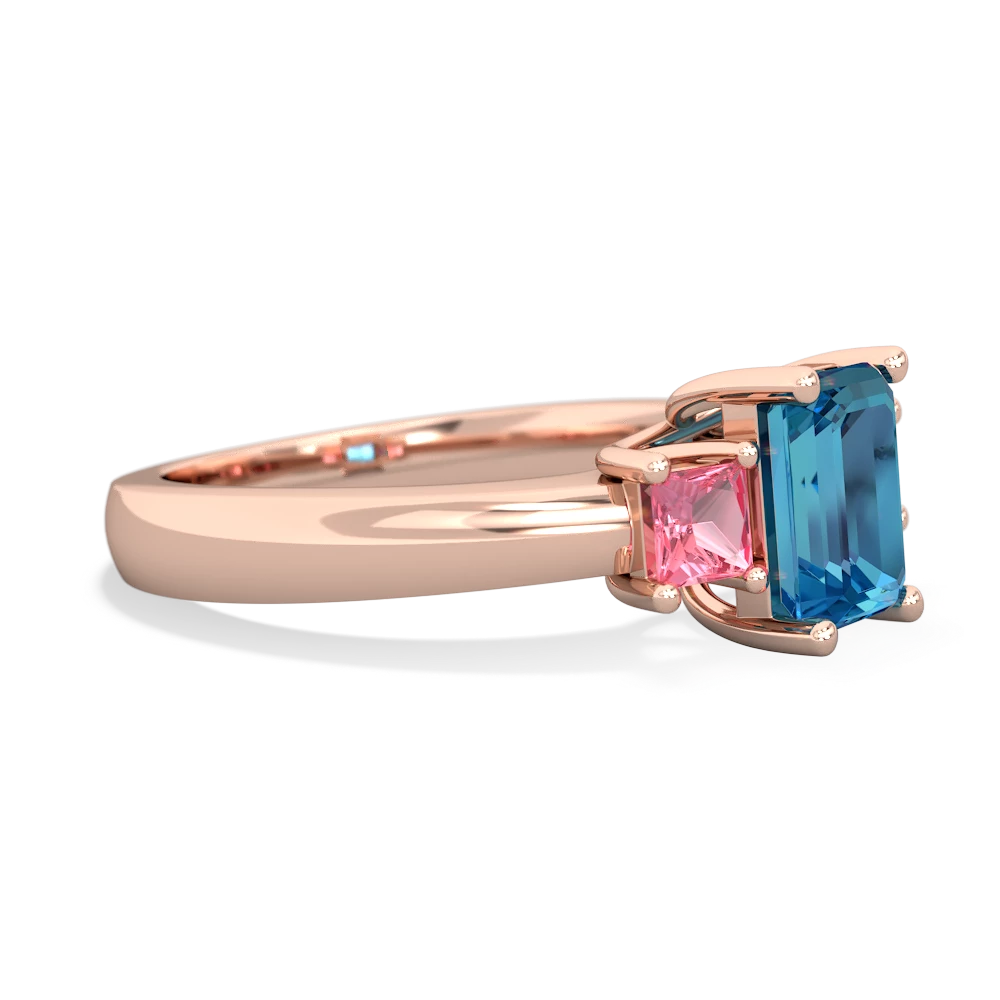 London Topaz Three Stone Emerald-Cut Trellis 14K Rose Gold ring R4021