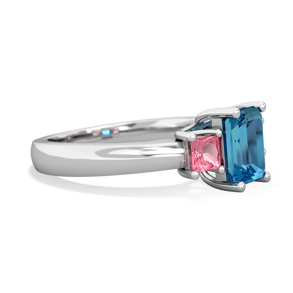 London Topaz Three Stone Emerald-Cut Trellis 14K White Gold ring R4021