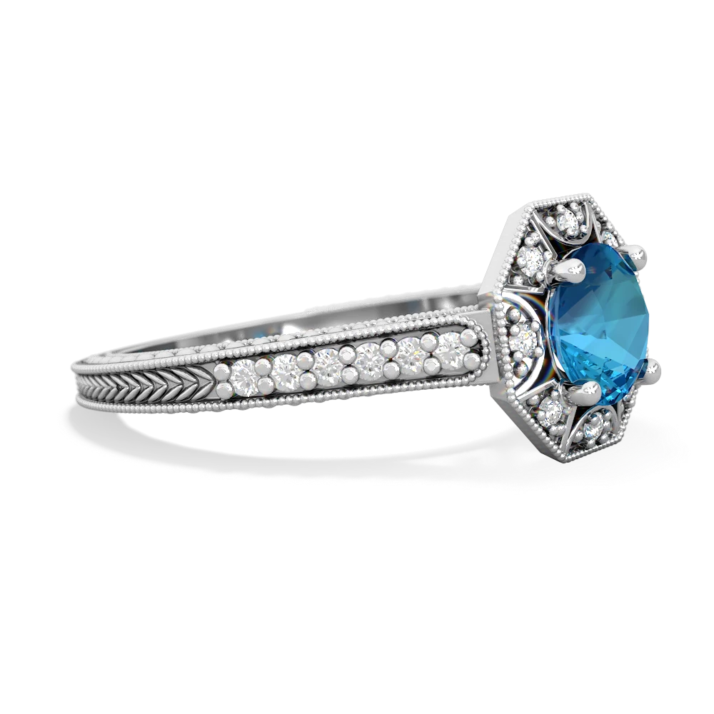 London Topaz Art-Deco Starburst 14K White Gold ring R5520