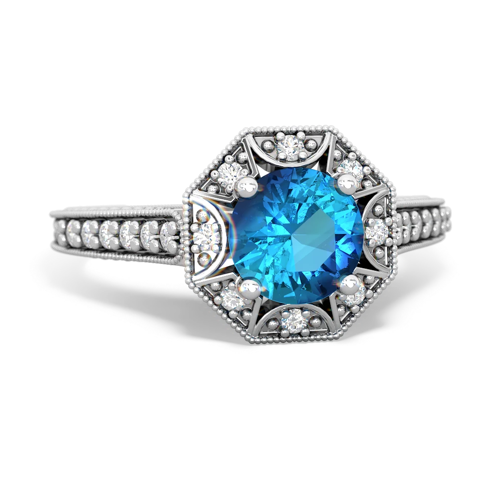 London Topaz Art-Deco Starburst 14K White Gold ring R5520